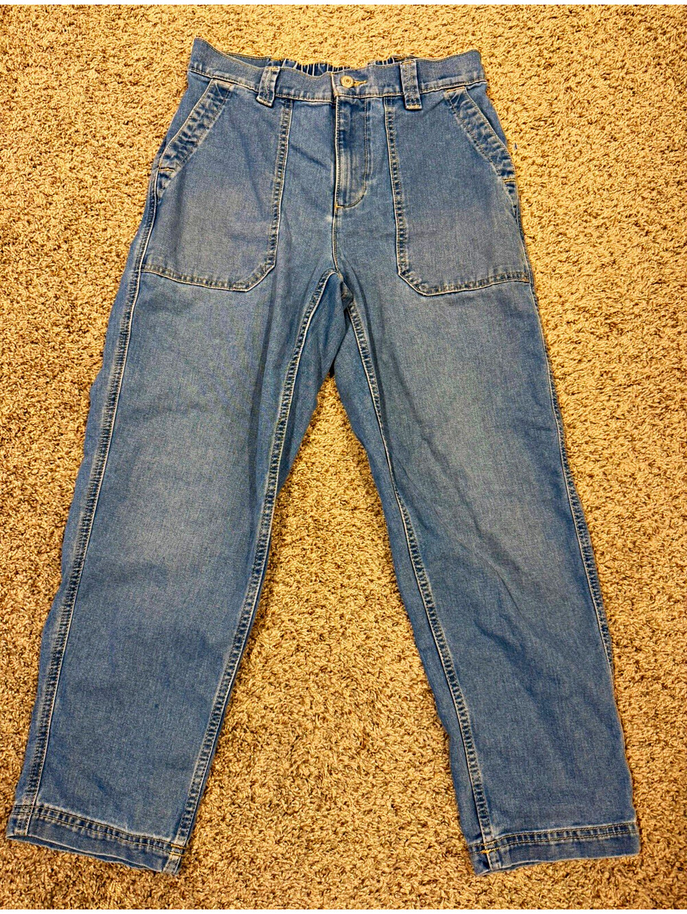Old Navy OG Chino Denim Pants Women's M Light Wash Blue Elastic Waist Carpenter